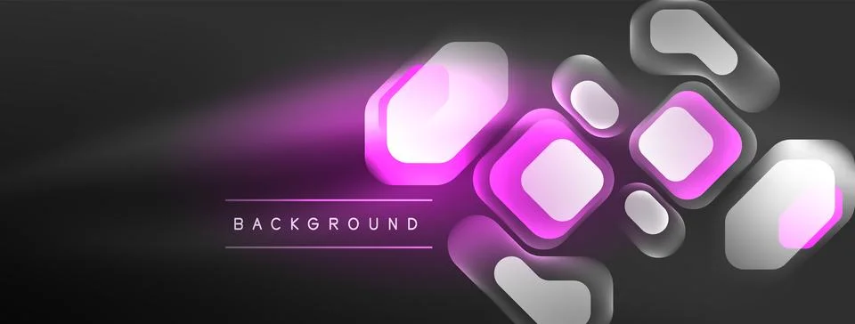 Glowing neon geometric elements abstract background. Neon light or laser show Stock Illustration