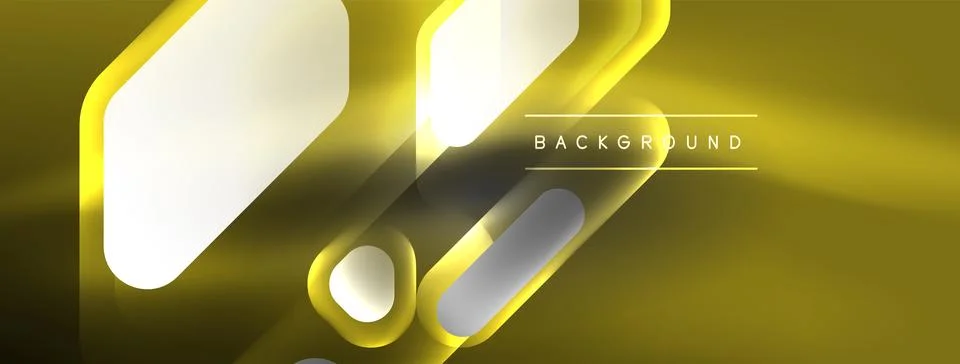Glowing neon geometric elements abstract background. Neon light or laser show Stock Illustration