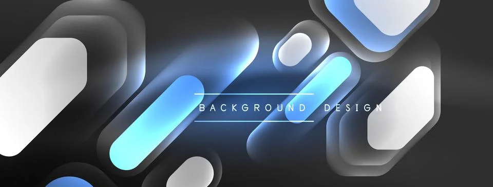Glowing neon geometric elements abstract background. Neon light or laser show Stock Illustration