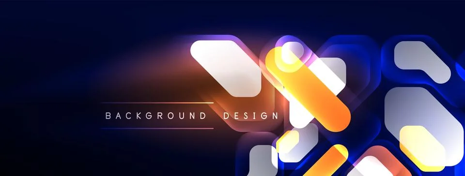Glowing neon geometric elements abstract background. Neon light or laser show Stock Illustration