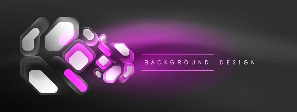 Glowing neon geometric elements abstract background. Neon light or laser show Stockillustratie