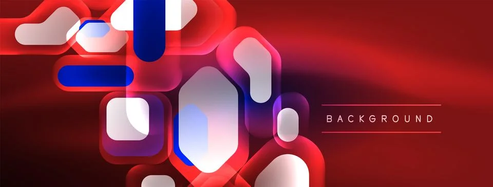 Glowing neon geometric elements abstract background. Neon light or laser show Stock Illustration