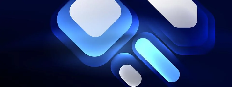 Glowing neon geometric elements abstract background. Neon light or laser show Stock Illustration