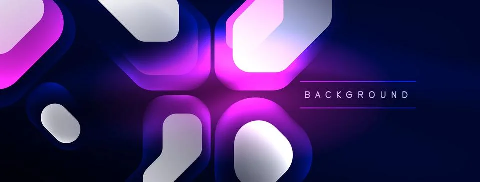 Glowing neon geometric elements abstract background. Neon light or laser show Illustrazione stock