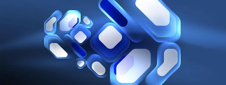 Glowing neon geometric elements abstract background. Neon light or laser show Stock Illustration