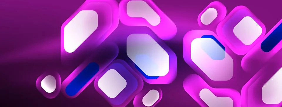 Glowing neon geometric elements abstract background. Neon light or laser show Stock Illustration