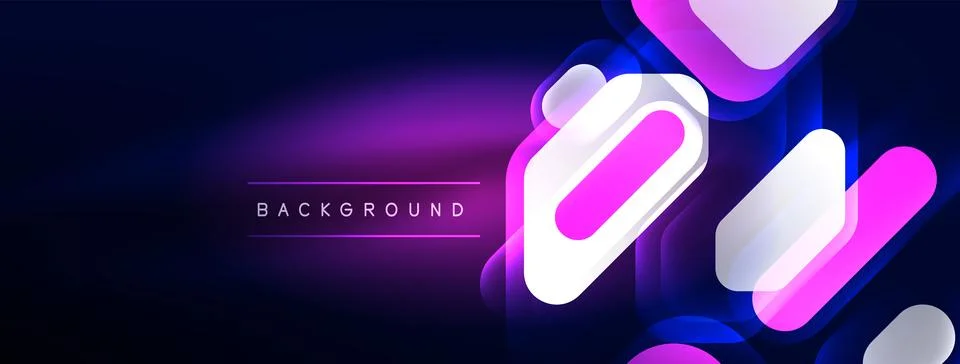 Glowing neon geometric elements abstract background. Neon light or laser show Stock Illustration