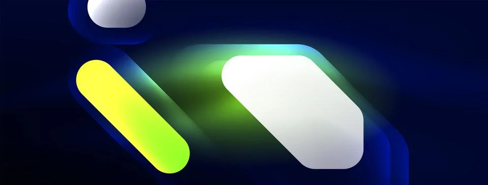 Glowing neon geometric elements abstract background. Neon light or laser show Stock Illustration