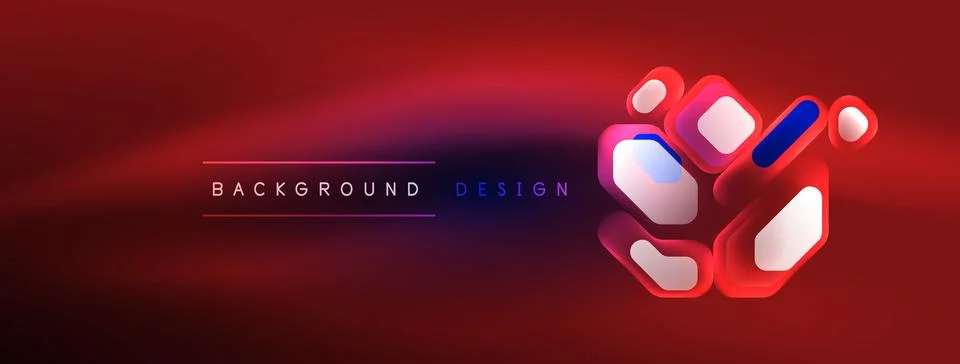 Glowing neon geometric elements abstract background. Neon light or laser show Stock Illustration
