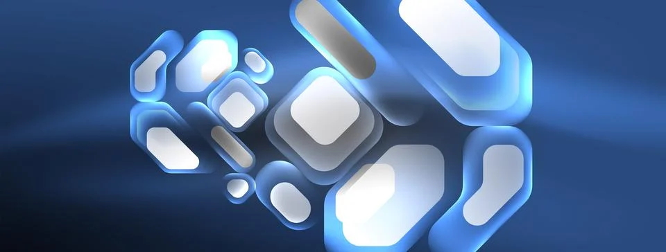 Glowing neon geometric elements abstract background. Neon light or laser show Illustrazione stock