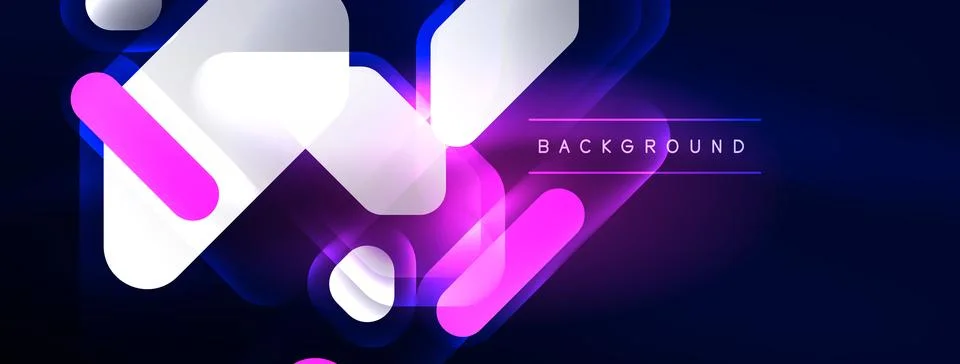 Glowing neon geometric elements abstract background. Neon light or laser show Illustrazione stock