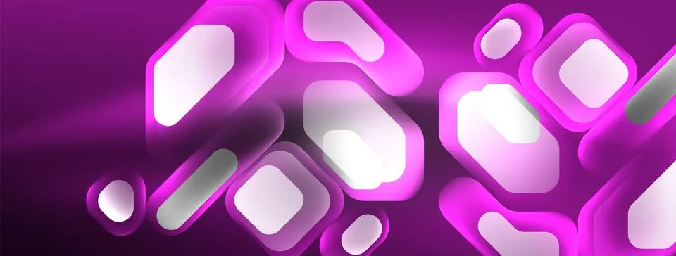 Glowing neon geometric elements abstract background. Neon light or laser show Illustrazione stock