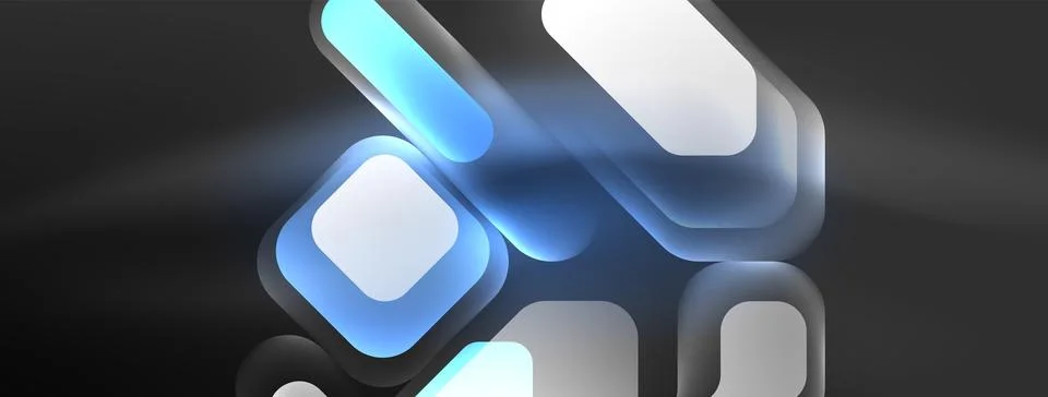 Glowing neon geometric elements abstract background. Neon light or laser show Stock Illustration