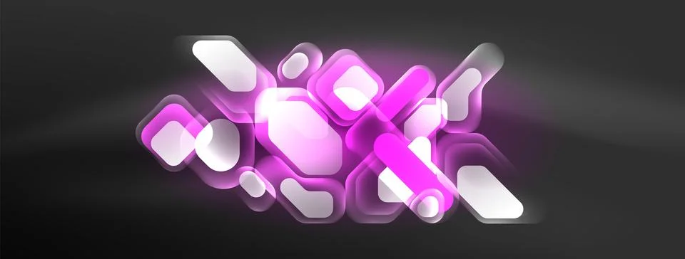 Glowing neon geometric elements abstract background. Neon light or laser show イラスト素材