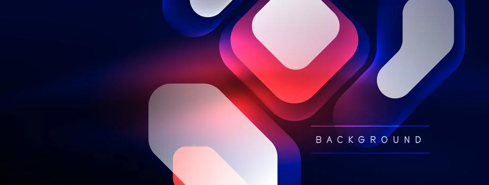 Glowing neon geometric elements abstract background. Neon light or laser show Stock Illustration