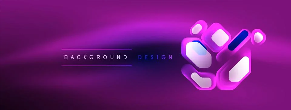 Glowing neon geometric elements abstract background. Neon light or laser show Stock Illustration