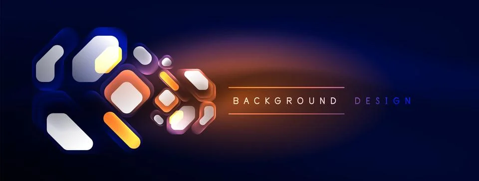 Glowing neon geometric elements abstract background. Neon light or laser show Stock Illustration