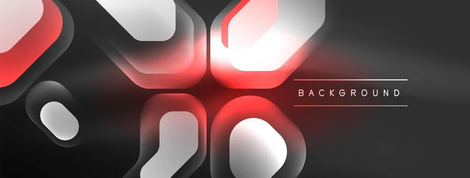 Glowing neon geometric elements abstract background. Neon light or laser show Stock Illustration