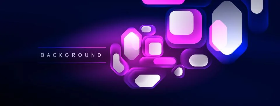 Glowing neon geometric elements abstract background. Neon light or laser show Stock Illustration