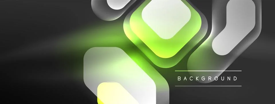Glowing neon geometric elements abstract background. Neon light or laser show Stock Illustration