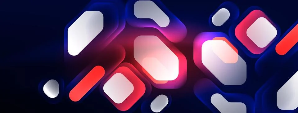 Glowing neon geometric elements abstract background. Neon light or laser show Stockillustratie
