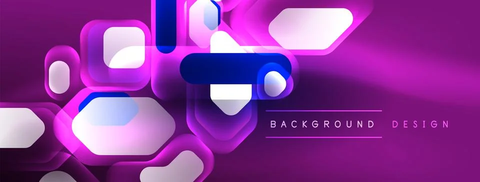 Glowing neon geometric elements abstract background. Neon light or laser show Stock Illustration