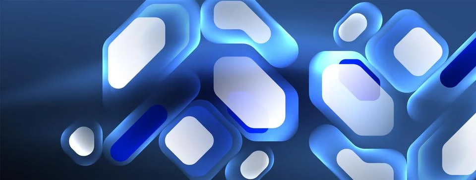 Glowing neon geometric elements abstract background. Neon light or laser show Stock Illustration