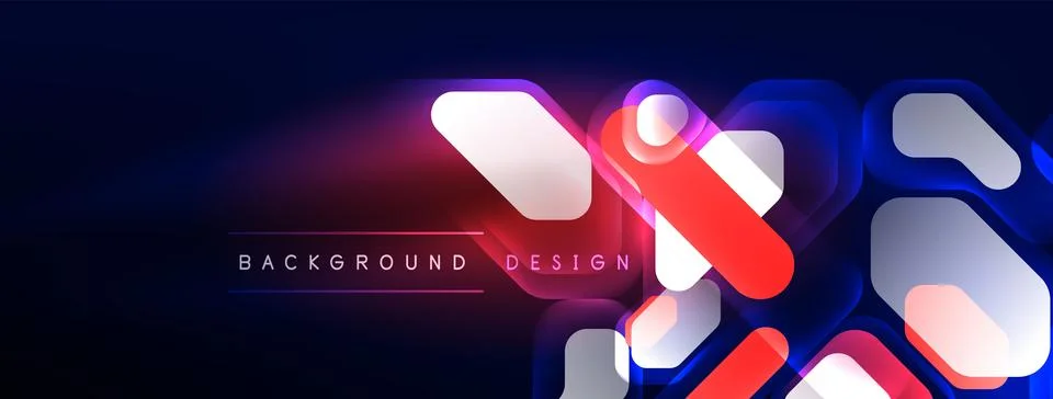 Glowing neon geometric elements abstract background. Neon light or laser show Stockillustratie