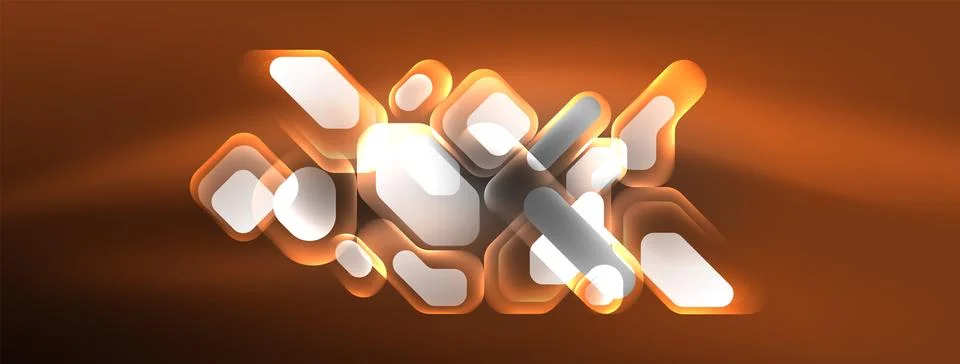 Glowing neon geometric elements abstract background. Neon light or laser show Stock Illustration