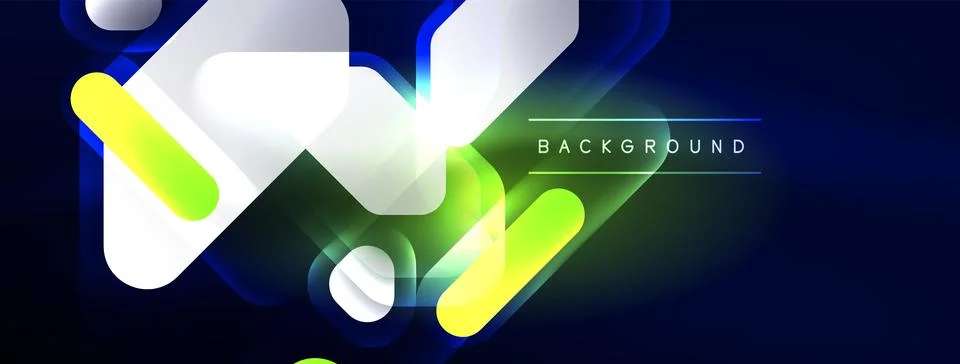 Glowing neon geometric elements abstract background. Neon light or laser show Stock Illustration