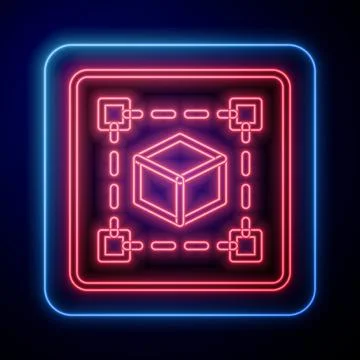 Glowing neon Geometric figure Cube icon isolated on black background. Abstrac Ilustración de archivo