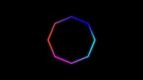 Glowing Neon Geometric Octagon Shape Artwork Display Stock Footage 331756213