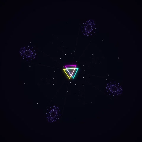 Glowing neon geometric triangle pattern on dark futuristic sci-fi background Stock Footage 344777585