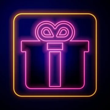 Glowing neon Gift box icon isolated on black background.  Vector Illustrazione stock