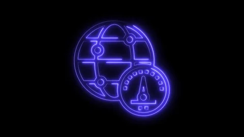 Glowing neon global network connection with speedometer internet performance Stock Footage 322990934