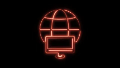 Glowing neon global network icon isolated on black background. HD Video mot.. Vídeos de archivo 304145136