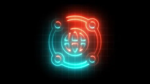 Glowing Neon Global Network Icon, Futuristic Neon Globe, Cyber World Icon  .. Stock Footage 308158009