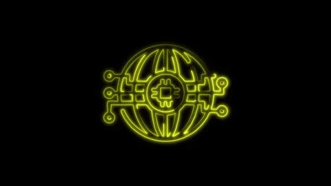 Glowing neon Global Technology icon isolated on black background. HD Video .. Stock Footage 316237295