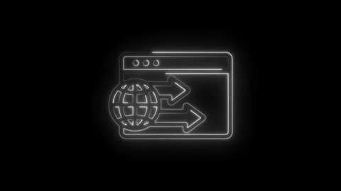 Glowing neon globe icon on computer screen with outgoing arrows representin.. Stock Footage 346128374