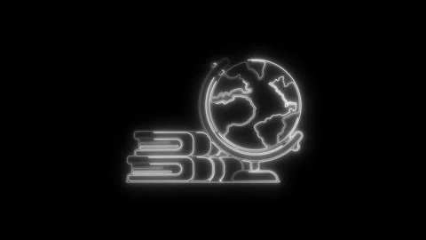 Glowing Neon Globe Icon With Stacked Books Isolated On Black Background Fut.. Stock Footage 314710045