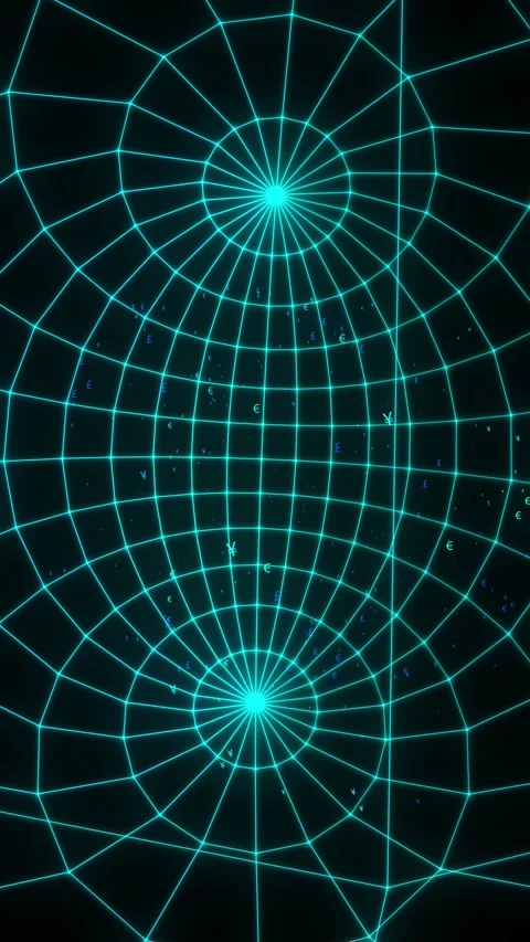 Glowing neon globe network with currency symbols in dark space Stock Footage 340564076