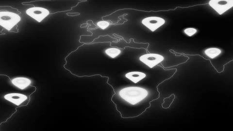 Glowing neon gps location map pin animation on black background Stock Footage 336911122