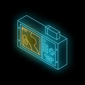 Glowing neon gps navigation device showing map on black background Stock Illustration