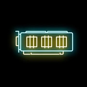 Glowing neon gpu icon with yellow and blue light Stock Illustration