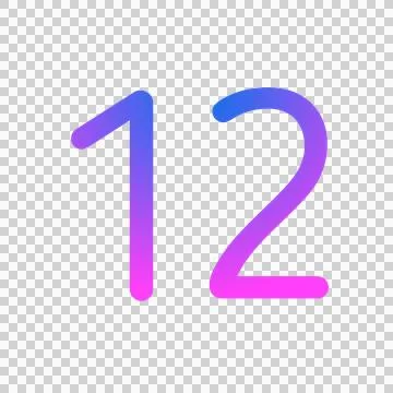 Glowing neon gradient number 12 on black background. Stock Illustration