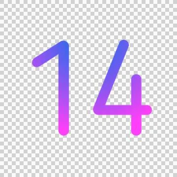 Glowing neon gradient number 14 on black background. Stock Illustration