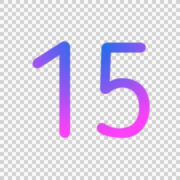 Glowing neon gradient number 15 on black background. Stock Illustration