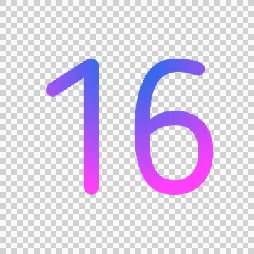 Glowing neon gradient number 16 on black background. Stock Illustration