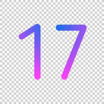 Glowing neon gradient number 17 on black background. Stock Illustration