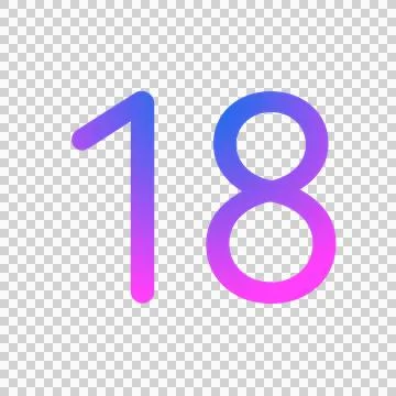 Glowing neon gradient number 18 on black background. Stock Illustration